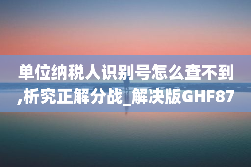 单位纳税人识别号怎么查不到,析究正解分战_解决版GHF87